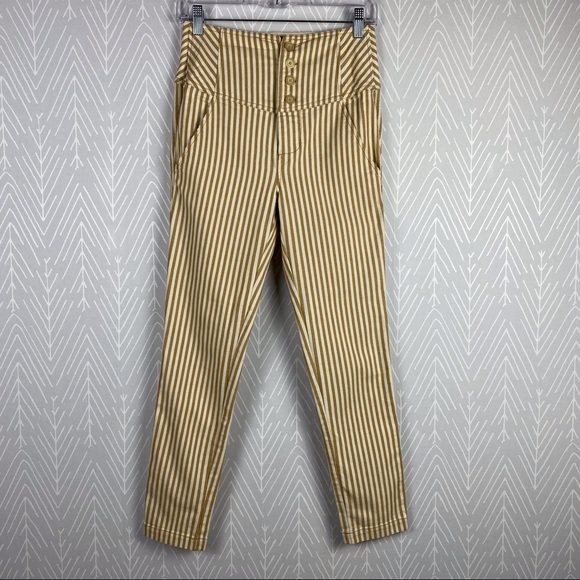 FREE PEOPLE Frankie High Waist Tan Striped Pants - Picture 2 of 7